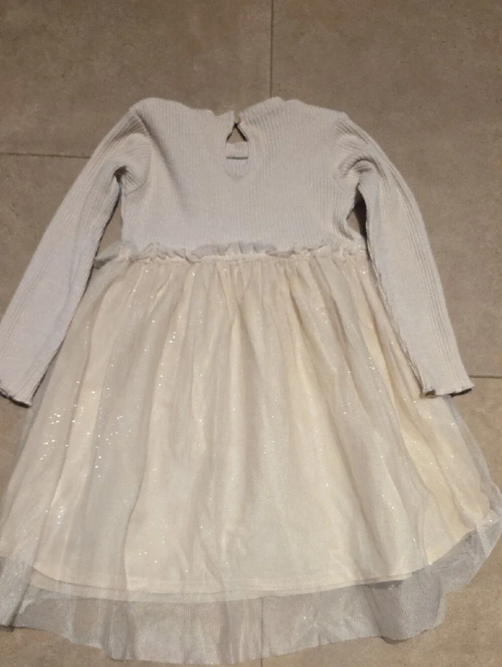 Zara Girls' Cream Sparkle Tulle Dress - Long Sleeve. Size 4-5 years